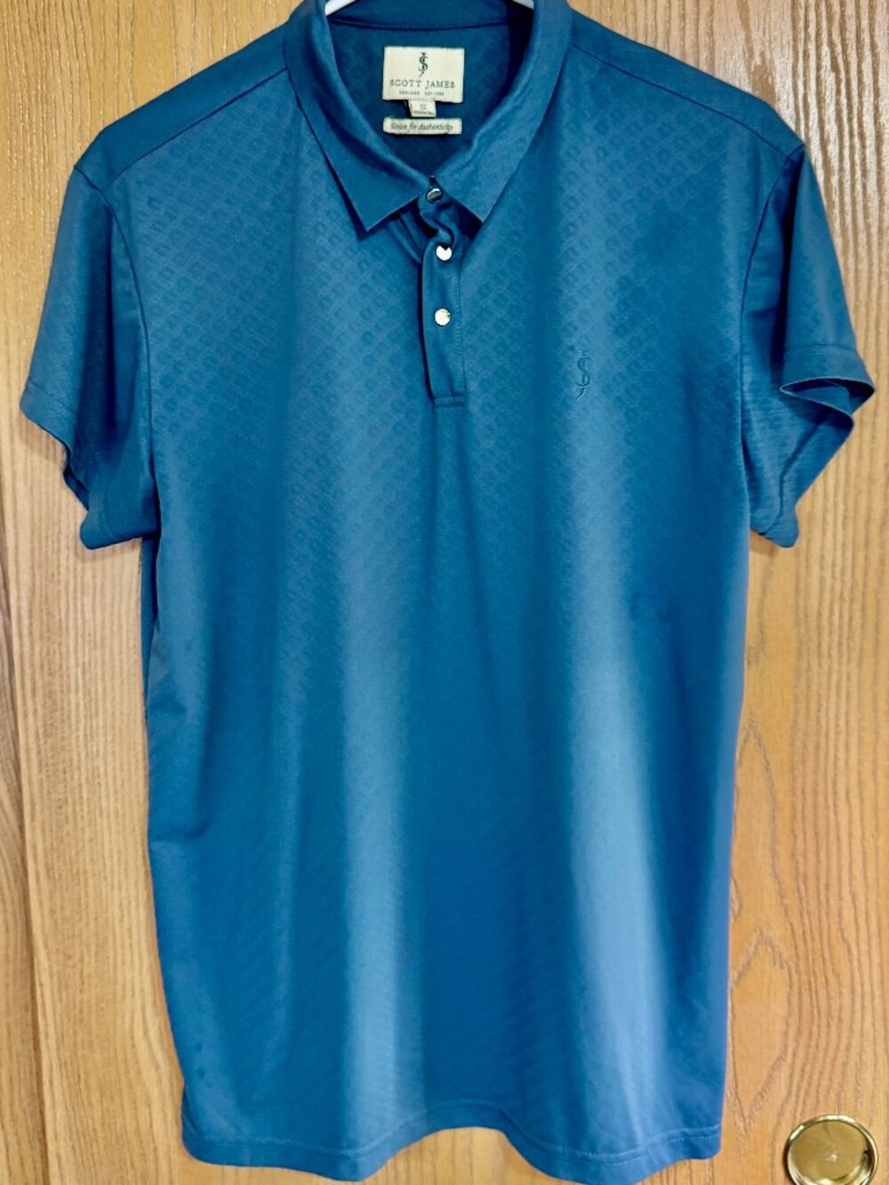 Scott James Mens Polo Shirt Geometric Pattern in Slate Gray - Small